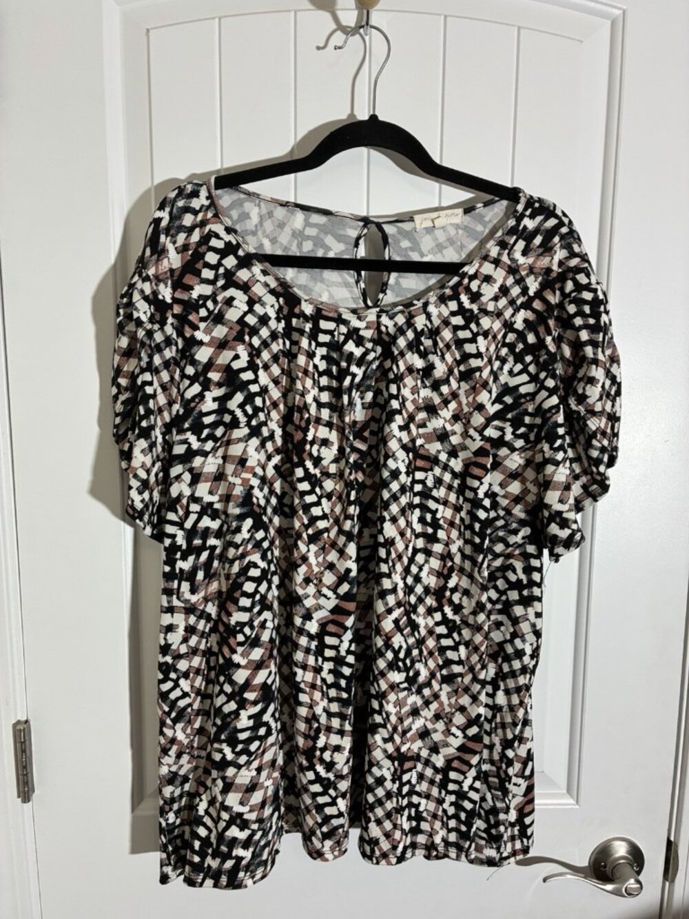 Joir De Vivre Top Geometric Design In Browns And Black Size 3XL preowned